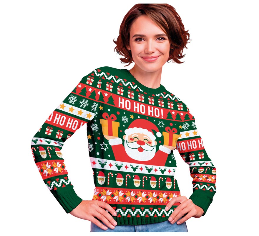Translation missing: pt-PT.Jersey Navidad Ho Ho Ho verde y rojo para mujer