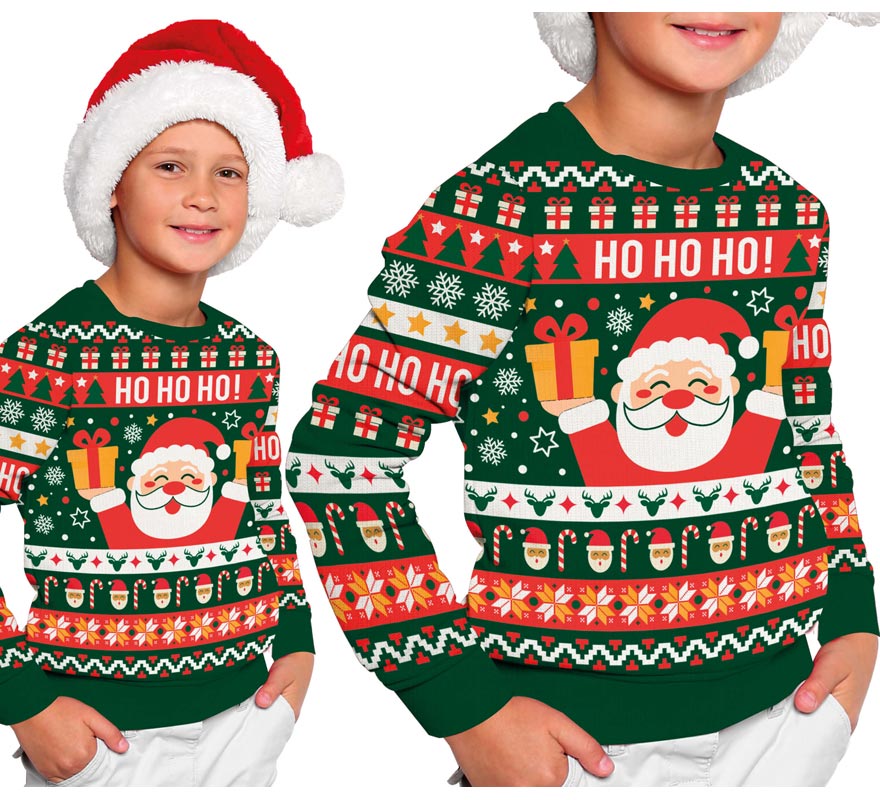 Translation missing: pt-PT.Jersey Navidad Ho Ho Ho verde y rojo para niños