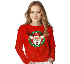 Suéter de Natal com rena brilhante para crianças