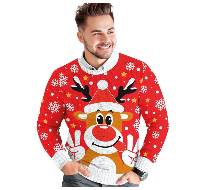 Translation missing: pt-PT.Jersey Navidad Reno Feliz rojo para hombre