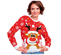 Suéter de Natal Red Merry Reindeer para mulheres