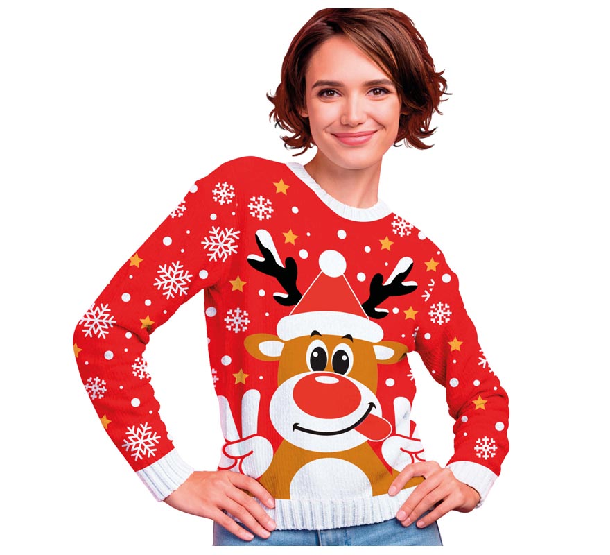 Translation missing: pt-PT.Jersey Navidad Reno Feliz rojo para mujer