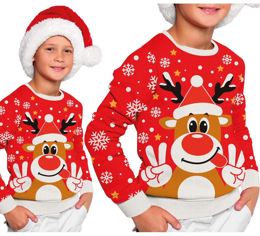Translation missing: pt-PT.Jersey Navidad Reno Feliz rojo para niños