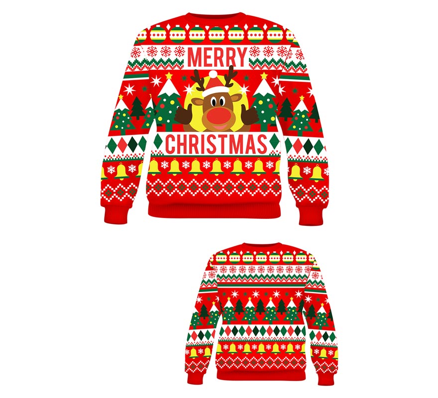 Translation missing: pt-PT.Jersey Navidad Reno Merry Christmas rojo para hombre