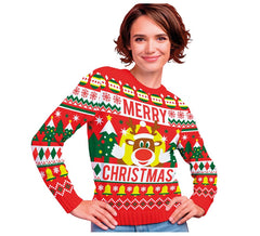 Suéter vermelho de Natal com rena feliz Natal para mulheres