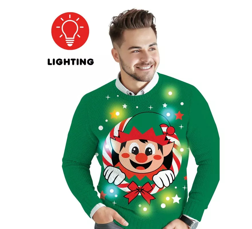 Translation missing: pt-PT.Jersey Navideño de Elfo con 12 Luces LED para hombre