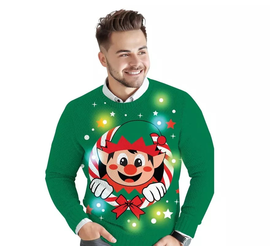 Translation missing: pt-PT.Jersey Navideño de Elfo con 12 Luces LED para hombre