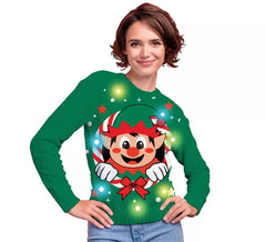 Camisola de Natal Elf com 12 luzes LED para mulher