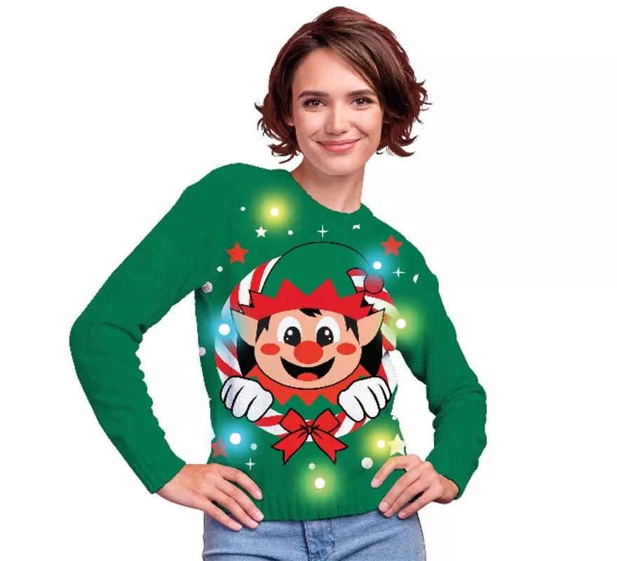 Translation missing: pt-PT.Jersey Navideño de Elfo con 12 Luces LED para mujer