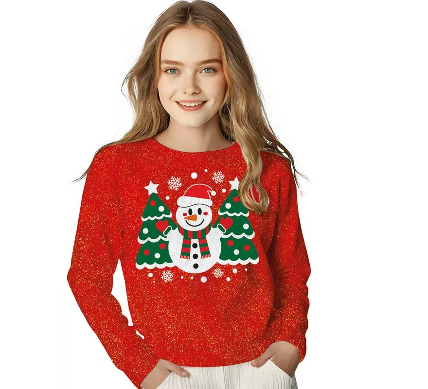 Translation missing: pt-PT.Jersey Navideño de Muñeco de Nieve con Purpurina para niños
