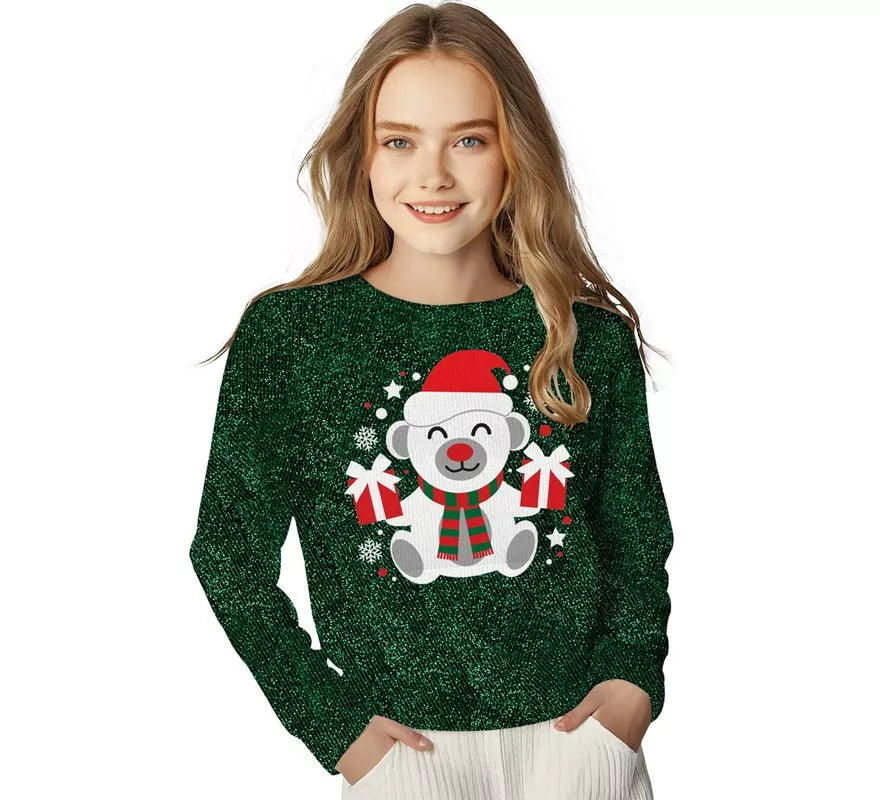 Translation missing: pt-PT.Jersey Navideño de Oso Polar con Purpurina para niños