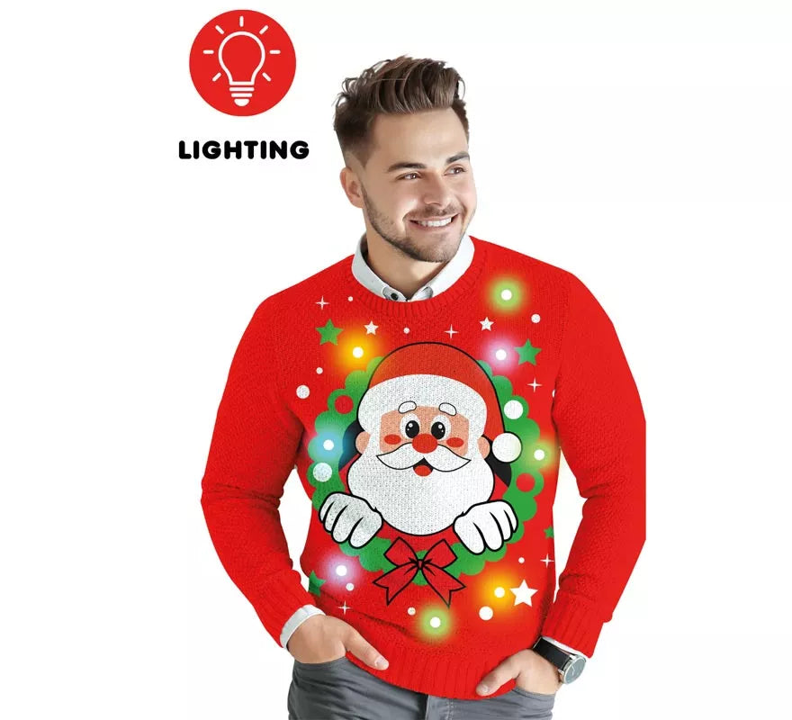 Translation missing: pt-PT.Jersey Navideño de Papá Noel con 12 Luces LED para hombre