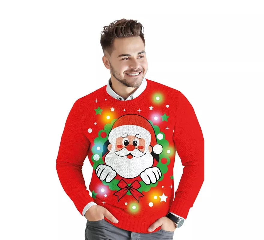 Jersey Navideño de Papá Noel con 12 Luces LED para hombre