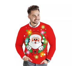 Camisola de Natal do Pai Natal para Homem com 12 Luzes LED