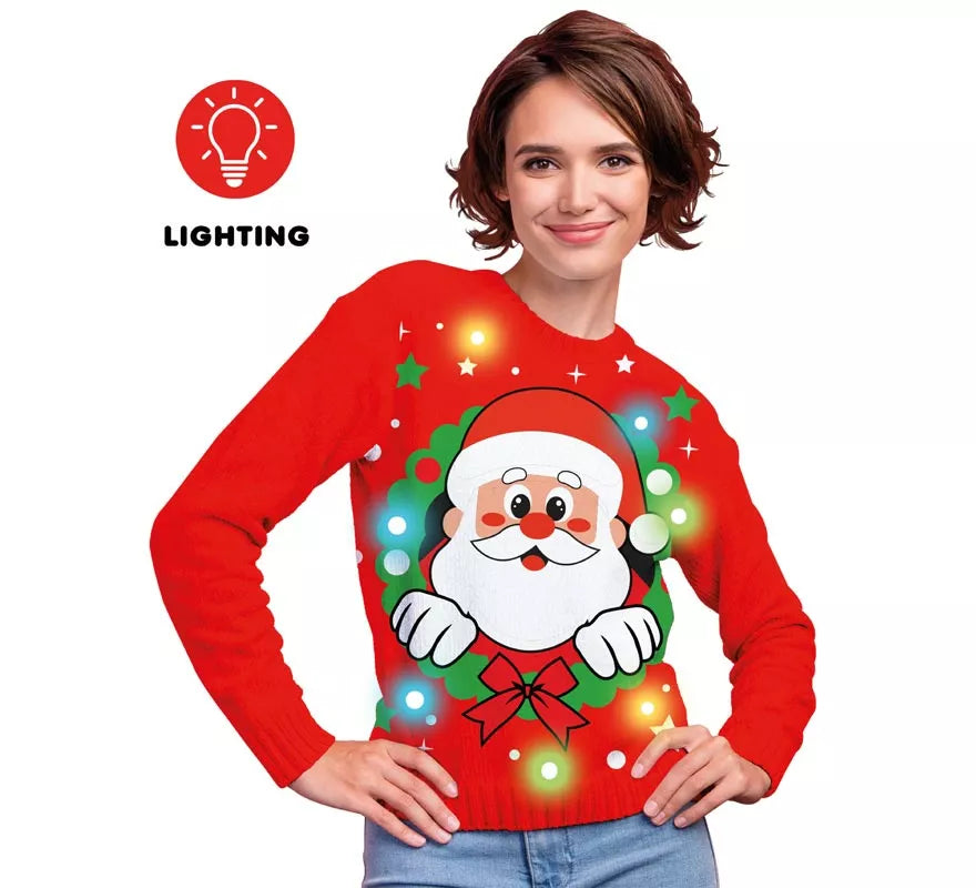 Jersey Navideño de Papá Noel con 12 Luces LED para mujer