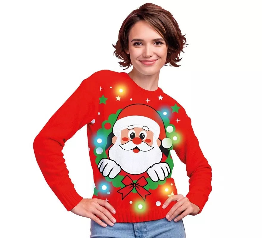 Translation missing: pt-PT.Jersey Navideño de Papá Noel con 12 Luces LED para mujer