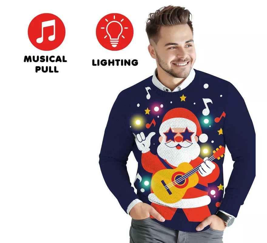 Translation missing: pt-PT.Jersey Navideño de Papá Noel Divertido con 12 Luces LED para hombre