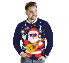 Camisola engraçada de Natal do Pai Natal com 12 luzes LED para homem