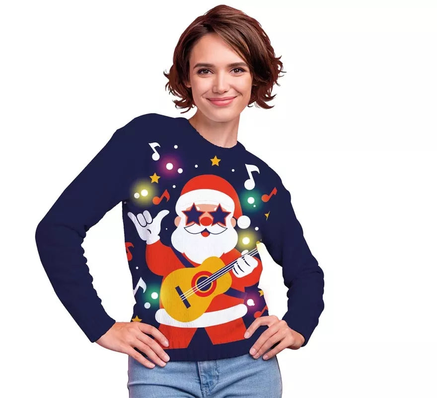 Translation missing: pt-PT.Jersey Navideño de Papá Noel Divertido con 12 Luces LED para mujer