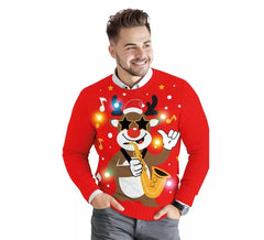 Camisola de Natal Rena Masculina com 12 Luzes LED