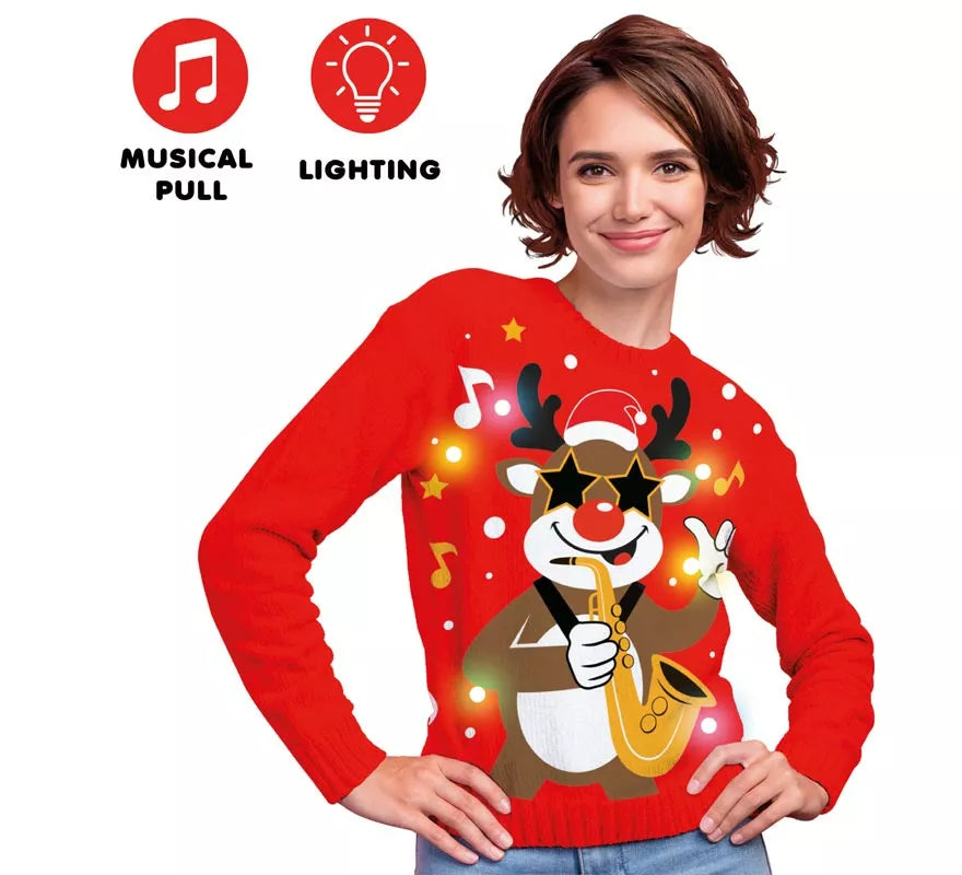 Translation missing: pt-PT.Jersey Navideño de Reno con 12 Luces LED para mujer