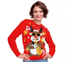 Camisola de rena de Natal com 12 luzes LED para mulher