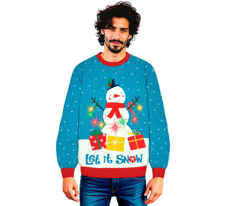 Translation missing: pt-PT.Jersey Navideño Muñeco de Nieve con Luces para adulto