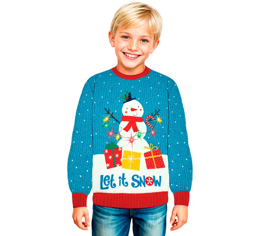 Translation missing: pt-PT.Jersey Navideño Muñeco de Nieve con Luces para niños