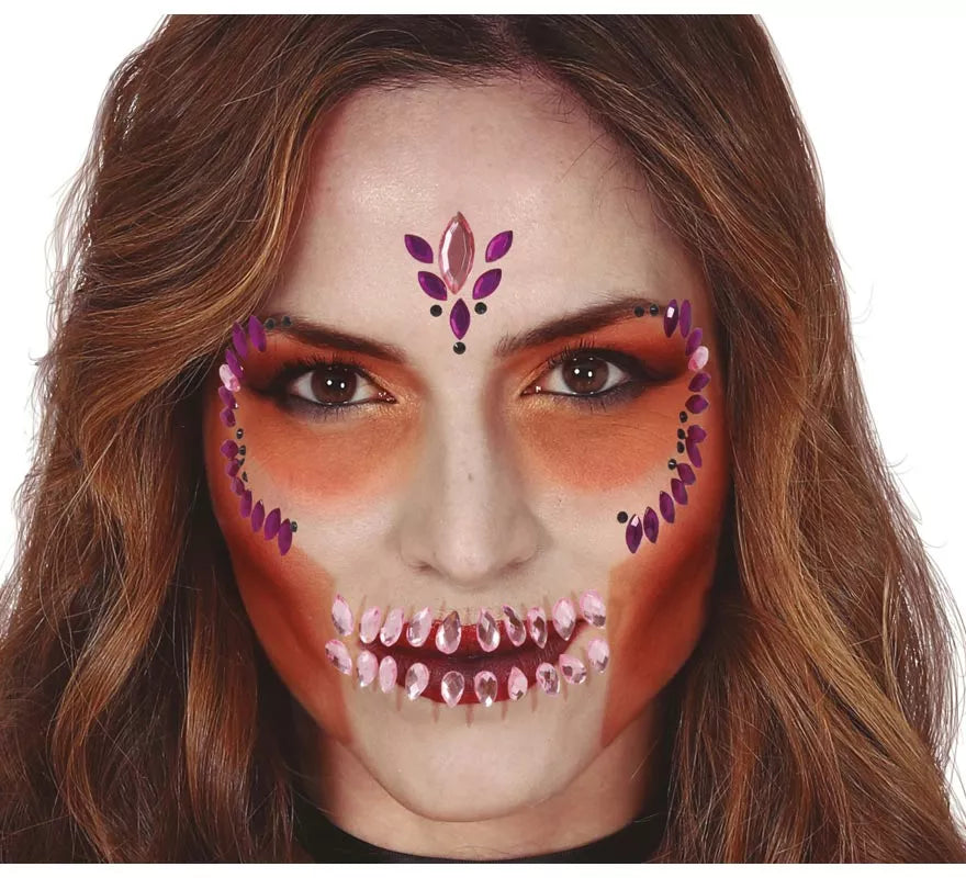 Joyas Faciales Adhesivas de Calavera Lila
