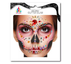 Joia Facial Caveira Moda Multicolor Gemas Adulto