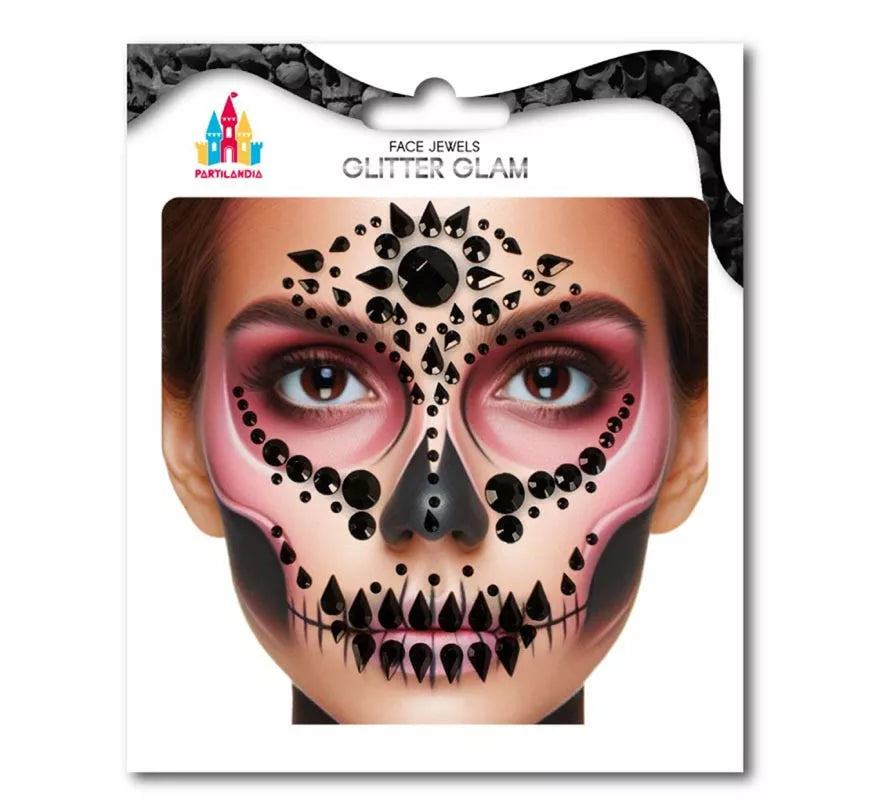 Translation missing: pt-PT.Joyas Faciales Calavera Fashion Gemas negras adulto