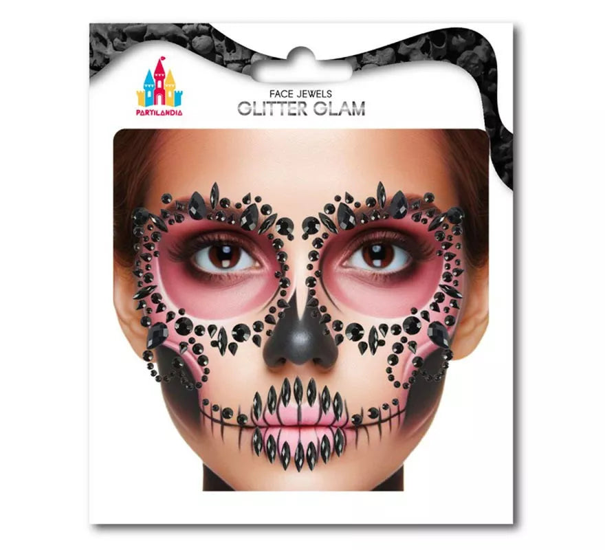 Translation missing: pt-PT.Joyas Faciales Calavera Fashion Gemas negras adulto