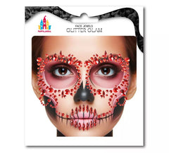 Joia Facial Caveira Moda Gemas Vermelhas Adulto