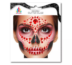 Joias faciais Caveira Fashion Gems vermelho escarlate adulto