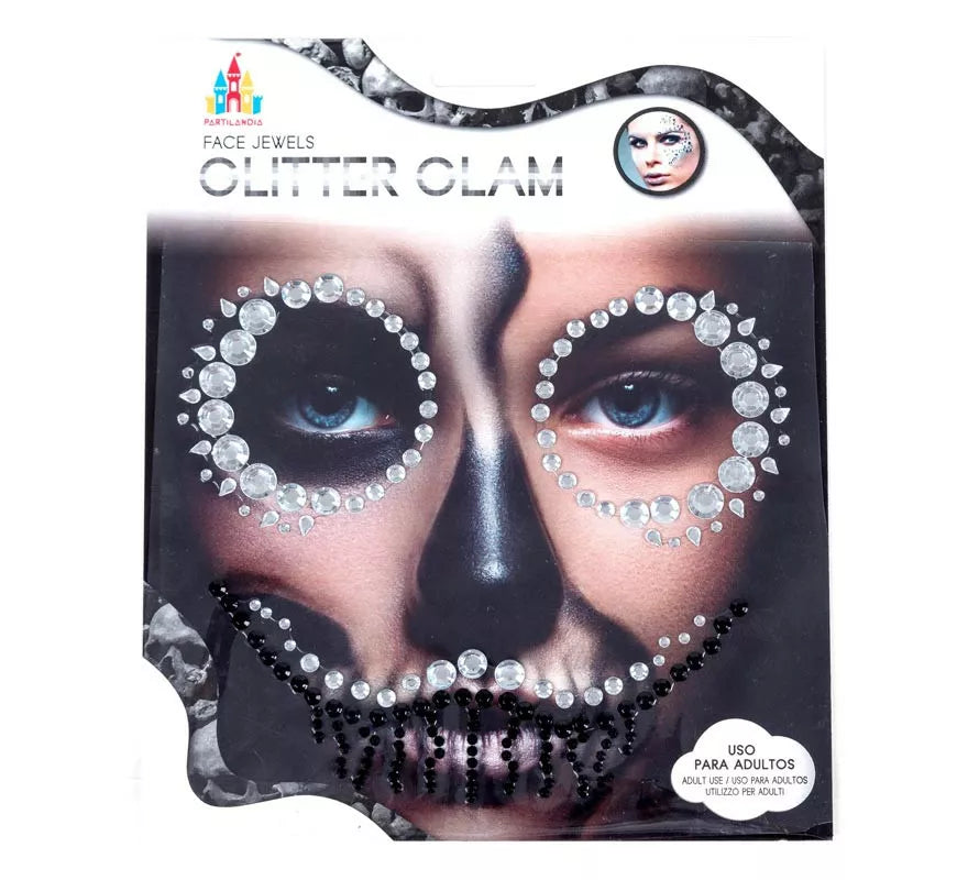 Translation missing: pt-PT.Joyas Faciales Calavera Gemas plateadas de Halloween adulto