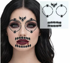 Joia Facial Caveira Preta Adesiva 13x15 cm