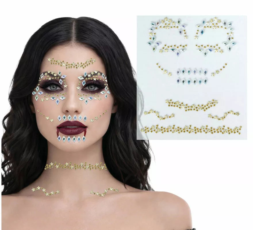 Translation missing: pt-PT.Joyas Faciales Calavera oro Adhesivas de 13x15 cm