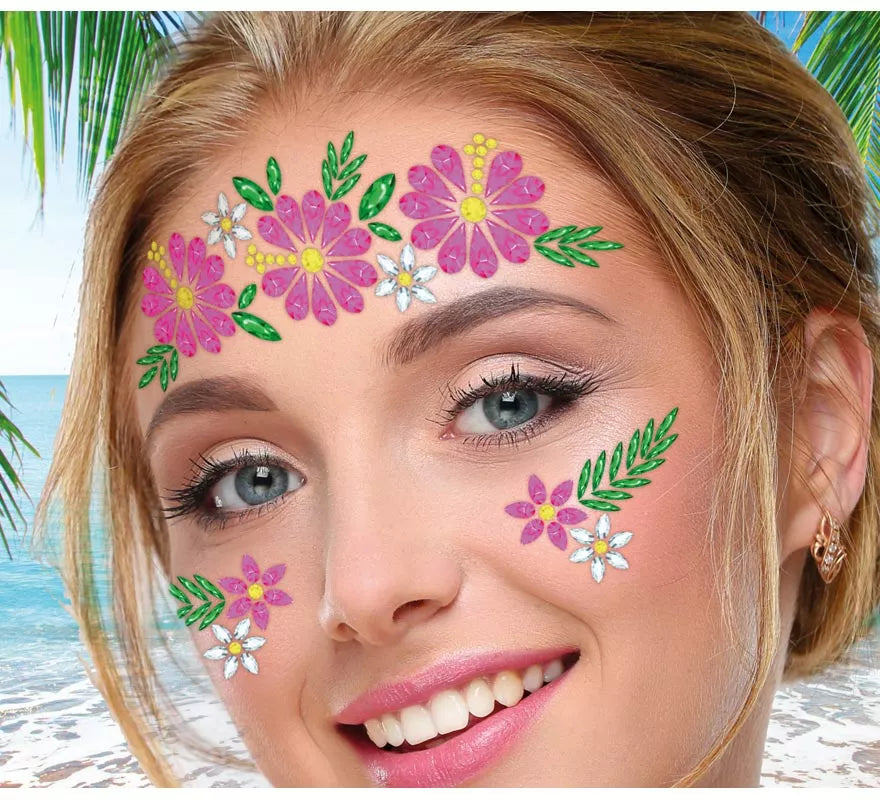 Translation missing: pt-PT.Joyas Faciales Flores rosa y verde