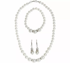 Kit anos 1920: colar, brincos e pulseira de pérolas com strass
