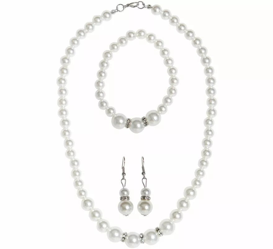 Translation missing: pt-PT.Kit Años 20: Collar de Perlas Strass, Pendientes y Brazalete