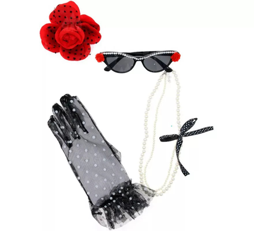 Translation missing: pt-PT.Kit Años 50: Guantes de encaje, Gafas, Collar y Flor para el pelo
