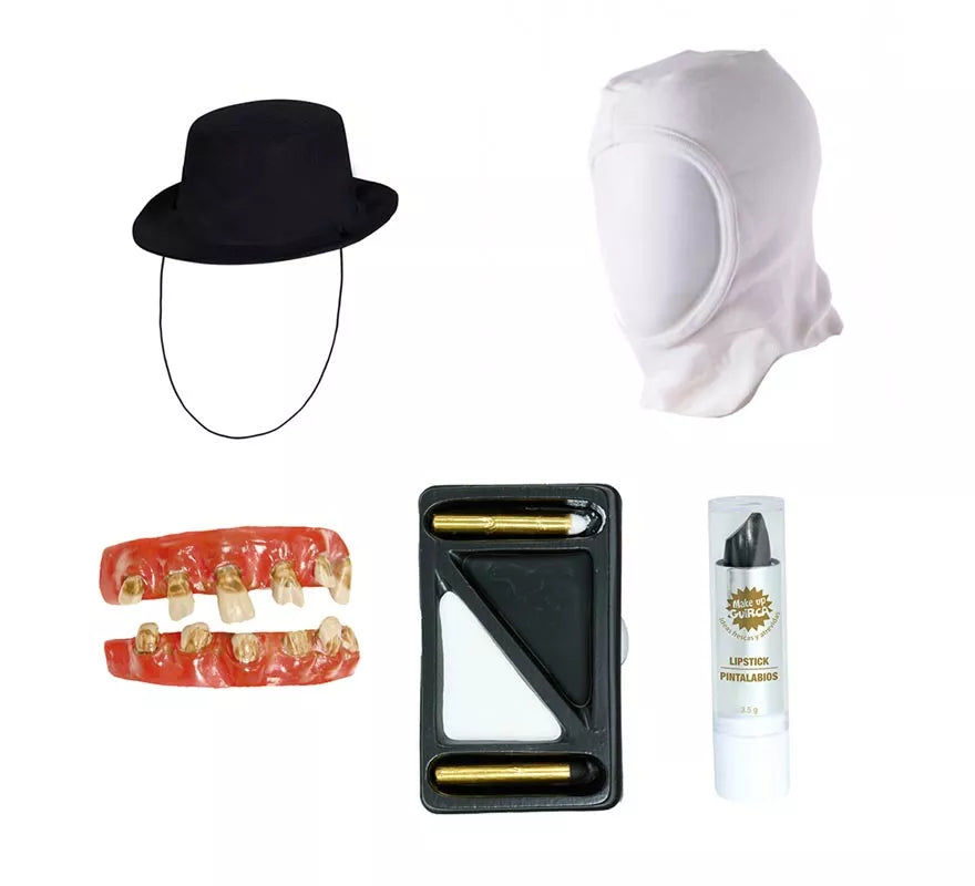 Translation missing: pt-PT.Kit Asesino Bufón: Sombrero, capucha, dientes, maquillaje y pintalabios