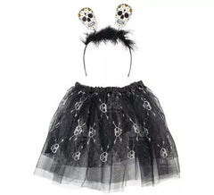 Kit de Caveiras Preto e Branco para Crianças: Tutu e Tiara