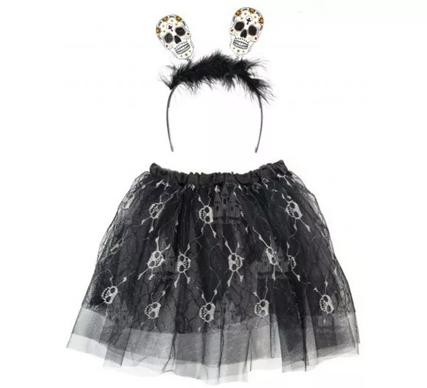 Translation missing: pt-PT.Kit Calaveras Blanco y Negro Infantil: Tutú y Diadema