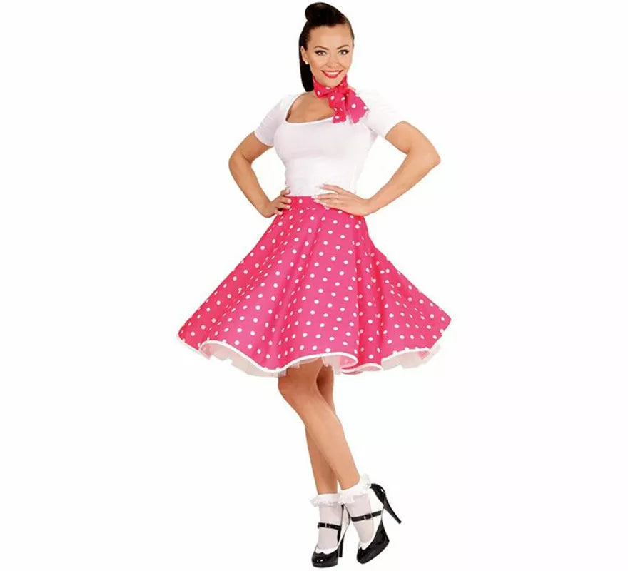 Translation missing: pt-PT.Kit Chica Pin Up Años 50 rosa para mujer: falda y pañuelo
