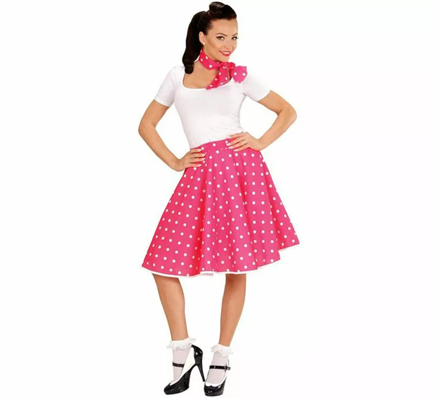 Translation missing: pt-PT.Kit Chica Pin Up Años 50 rosa para mujer: falda y pañuelo