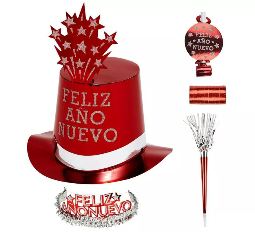 Translation missing: pt-PT.Kit Cotillón Feliz Año Nuevo Rojo para 10 personas