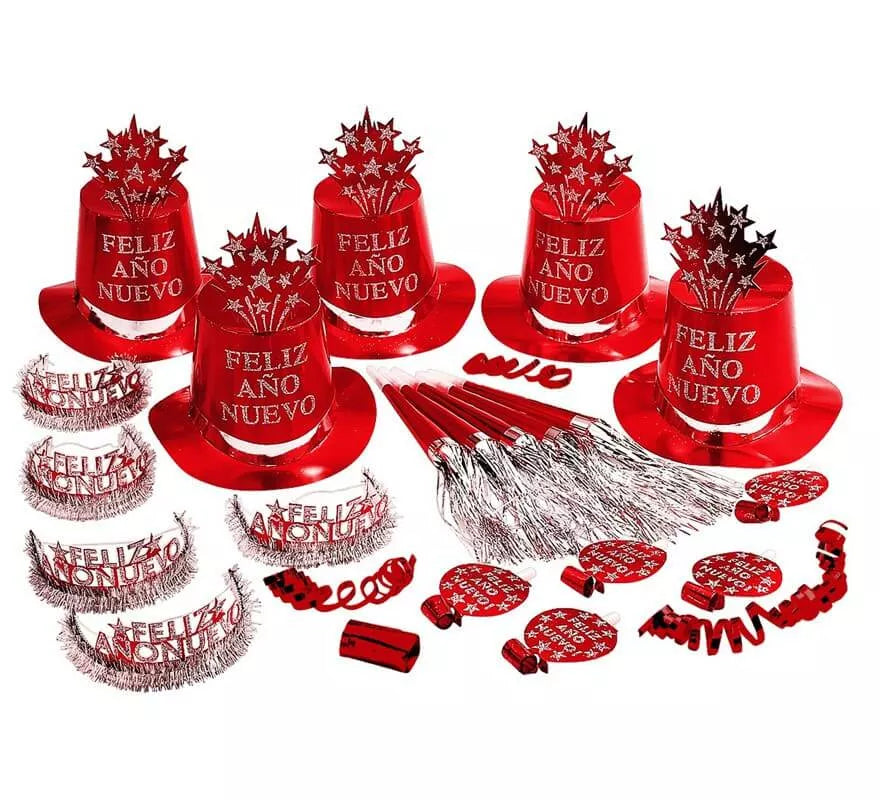 Translation missing: pt-PT.Kit Cotillón Feliz Año Nuevo Rojo para 10 personas