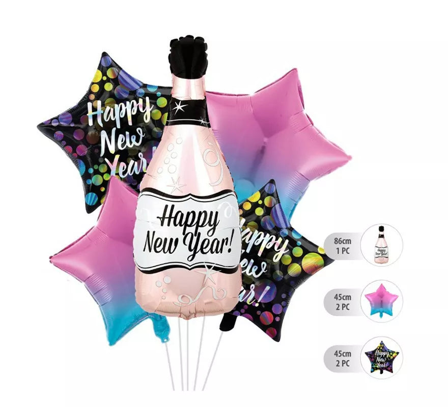 Translation missing: pt-PT.Kit de 5 Globos Foil Champagne de Happy New Year