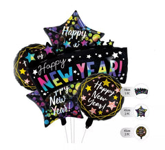 Kit de 5 balões de folha preta de feliz ano novo
